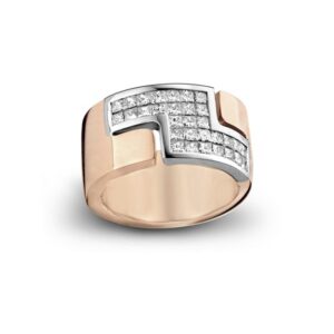 Ring in rosé en wit goud met 31 princess-cut diamanten