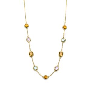 Goldplated ketting bezet met kleurstenen